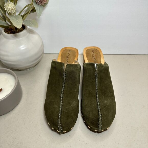 Kelsi Dagger Brooklyn Journal Clogs Suede Mid Heel Olive Women's 6.5 NWB - Picture 3 of 11